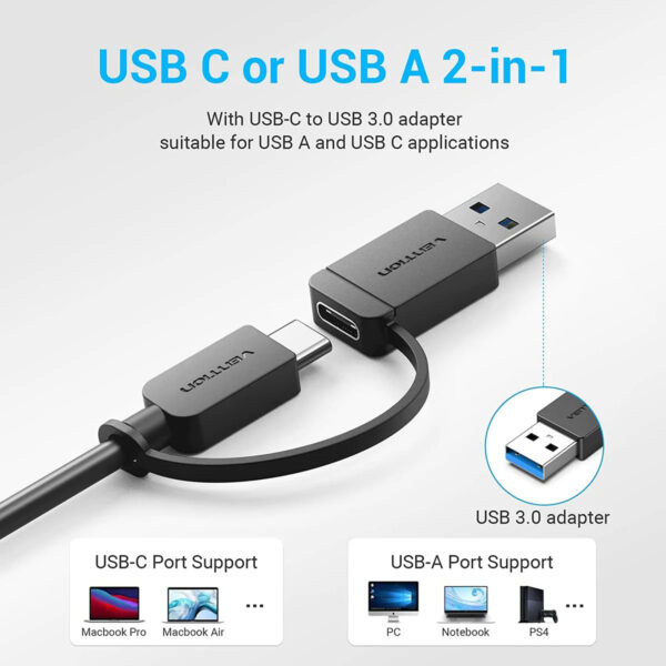 Vention USB3.0 & Type-C 2-in-1 Interface to 4-Port USB 3.0 Hub