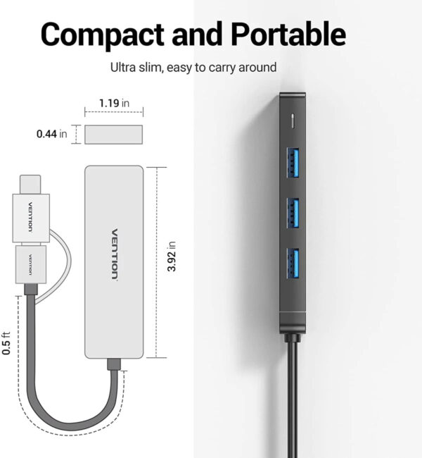 Vention USB3.0 & Type-C 2-in-1 Interface to 4-Port USB 3.0 Hub